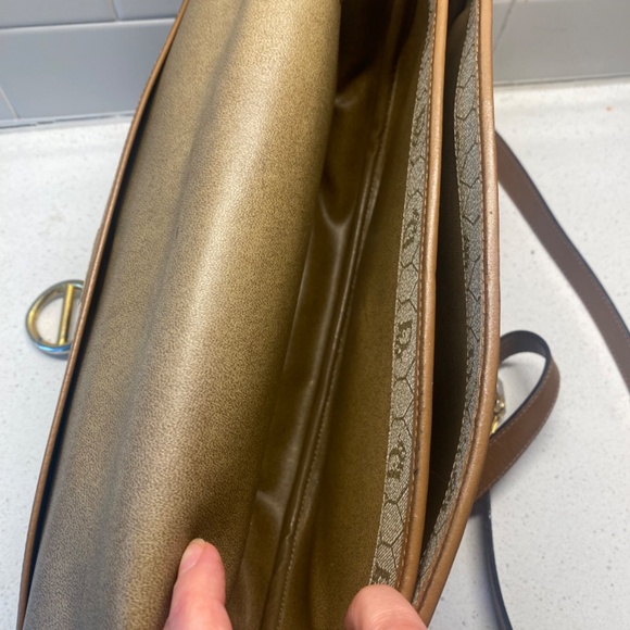 Vintage CHRISTIAN DIOR Crossbody Shoulder Bag Gold HW Brown Leather - Picture 10 of 12